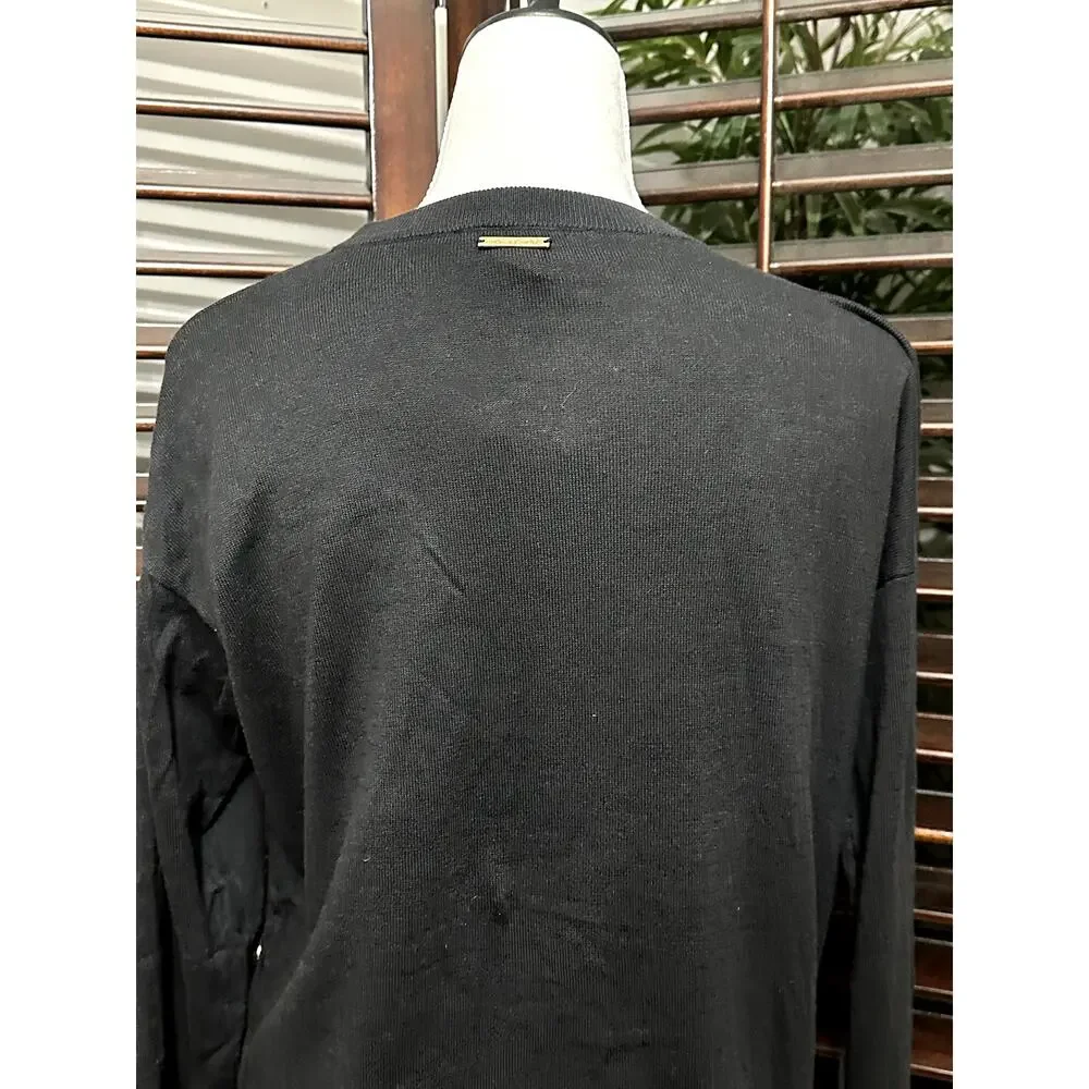 Michael Kors Women's Petite Black Button Trim Long Sleeve Sweater LP NWT